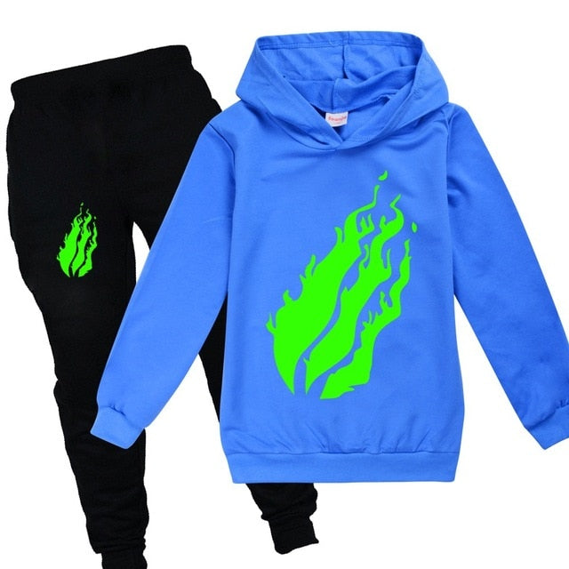 2020 2-15Y Fashion suit PrestonPlayz Hoodie Pants 2pcs Set Print Sportsuit flame Boys Clothing Toddler Girl Outfits