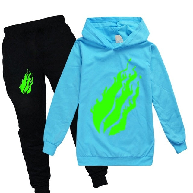 2020 2-15Y Fashion suit PrestonPlayz Hoodie Pants 2pcs Set Print Sportsuit flame Boys Clothing Toddler Girl Outfits