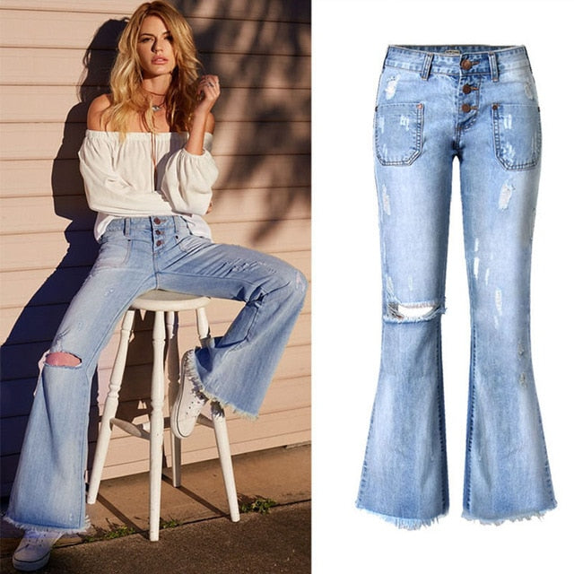 New Autumn Winter Irregular High Waist Denim Female Flare Jeans For Women Bell Bottom Fat Mom Jeans Wide Leg Skinny Jeans Woman