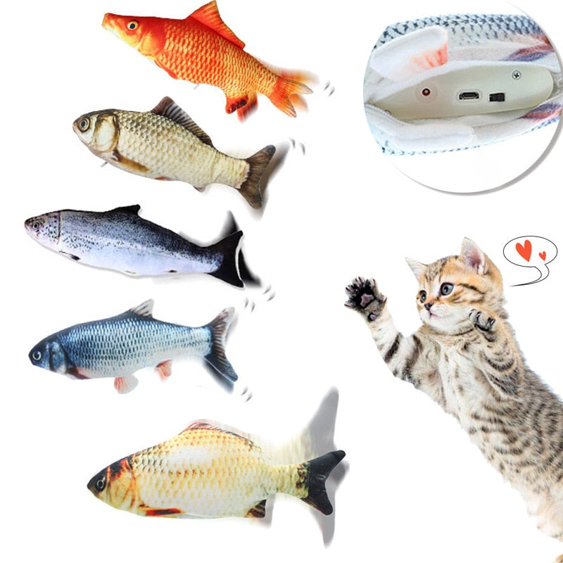 2020 Hot Sale Pet Cat Entertaining Toy USB Rechargeable Electric Shake Tail Simulation Fish Cat Chewing Playing Biting Supplies