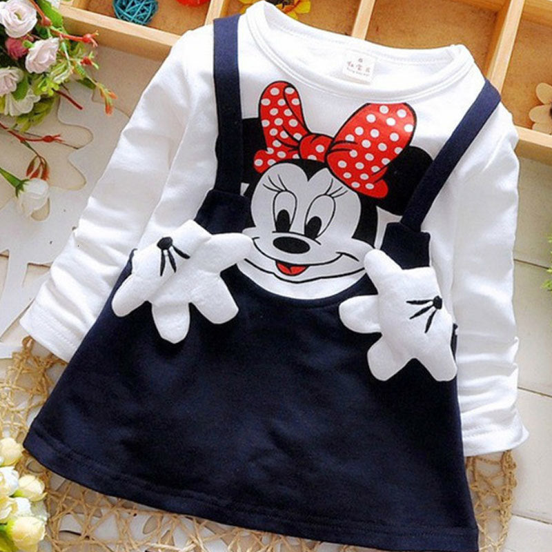 2020 New Summer Cotton Baby Girls Cartoon Long Sleeves Dress Children's Clothing Kids Princess Dresses Casual Clothes 0-2years