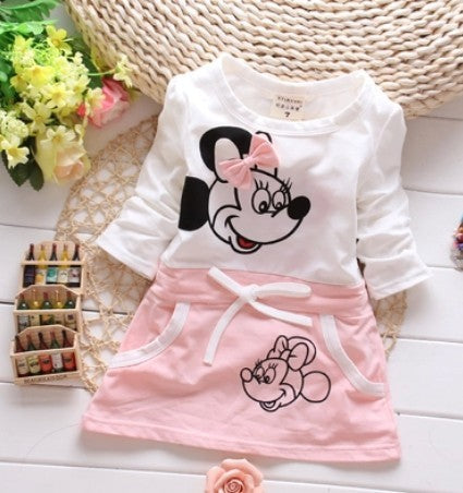 2020 New Summer Cotton Baby Girls Cartoon Long Sleeves Dress Children's Clothing Kids Princess Dresses Casual Clothes 0-2years