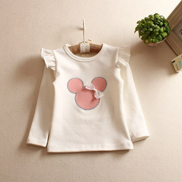 Spring and Autumn New Children's Wear Big Girl Minnie Long Sleeve Bottoming Shirt Cute Embroidered Top O-Neck TShirt