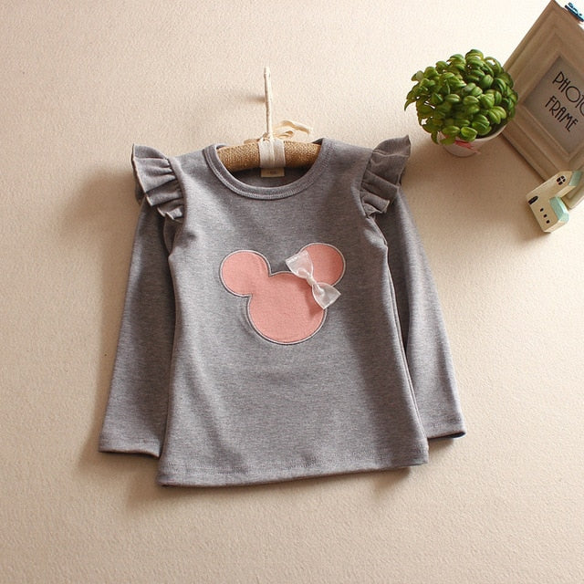 Spring and Autumn New Children's Wear Big Girl Minnie Long Sleeve Bottoming Shirt Cute Embroidered Top O-Neck TShirt