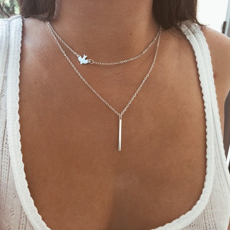 HebeDeer Necklace Chain Trendy Girl Pigeon Women Multilayer Silver Color TRENDY Stainless Steel Necklaces Jewelry Collier