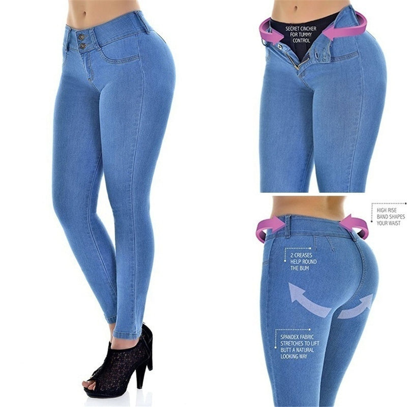 New S-3XL Plus Size Jeans Woman High Waist Stretch Pencil Elastic Blue MomJean Skinny Pants Elasticity Trousers Female Denim