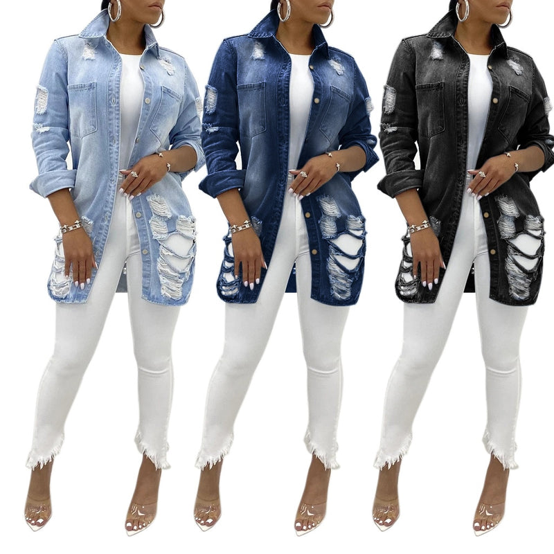 Sexy Fashion Women's Torn Denim Jacket 2020 Fall