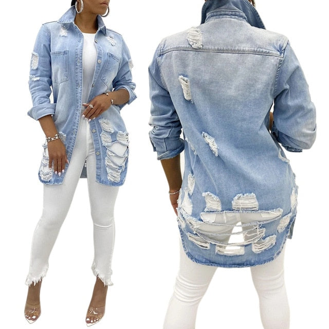 Sexy Fashion Women's Torn Denim Jacket 2020 Fall