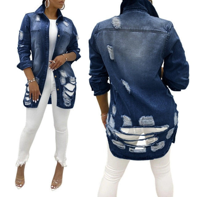 Sexy Fashion Women's Torn Denim Jacket 2020 Fall