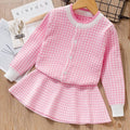 Bear Leader Girls Dress 2020 Winter Geometric Pattern Dress Long Sleeve Girls Clothes Top Coat+ Tutu Dress Sweater Knitwear 2pcs