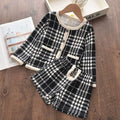 Bear Leader Girls Dress 2020 Winter Geometric Pattern Dress Long Sleeve Girls Clothes Top Coat+ Tutu Dress Sweater Knitwear 2pcs