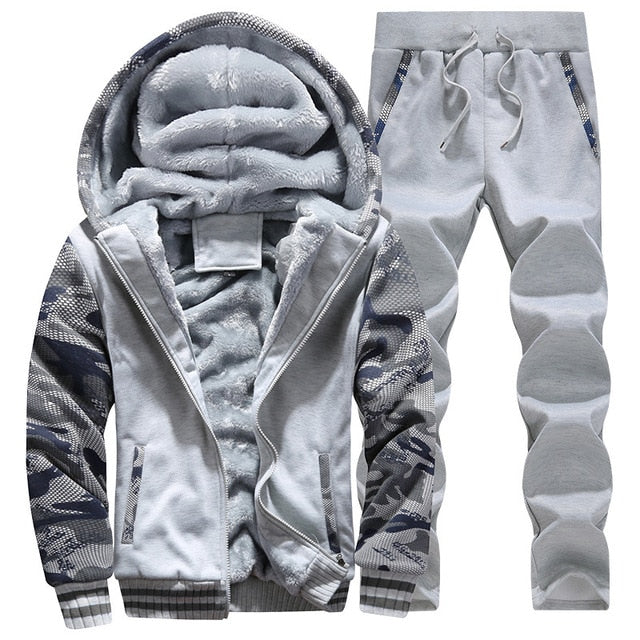 2-Pics Men's Autumn & Winter Patched Hooded Brushed Hoodie Coat Suit Leisure Sports Men's Clothing Sweatpants Casual Tracksuit