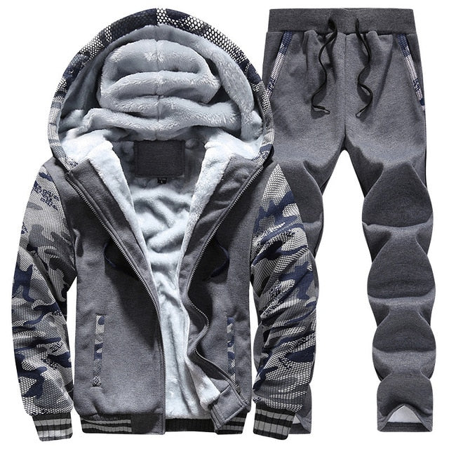 2-Pics Men's Autumn & Winter Patched Hooded Brushed Hoodie Coat Suit Leisure Sports Men's Clothing Sweatpants Casual Tracksuit