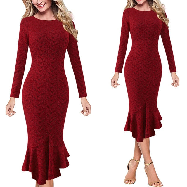 Vfemage Womens Elegant Vintage Floral Lace Leopard Autumn Office Business Evening Party Bodycon Pencil Mermaid Midi Dress 1090