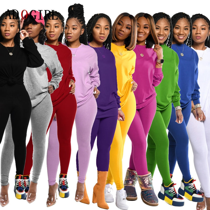 Casual Women Solid Tracksuit Long Sleeve 2 Piece Set Outfis Top And Pants Suit  Jogging Femme Matching Sets 10 Colour 2XL cloth