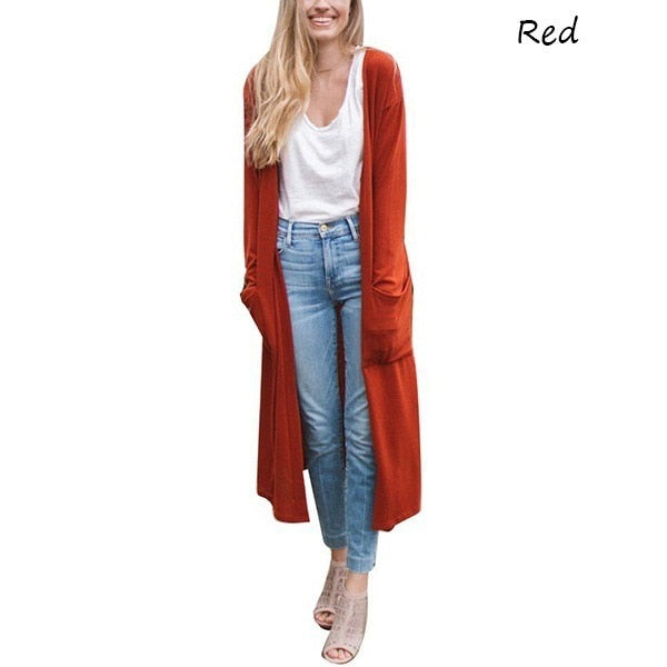 Fashion Windbreaker Women Long Coat Solid Jacket Casual Jackets New Autumn Pocket Cardigan Simple Long Sleeve Windbreaker Jacket