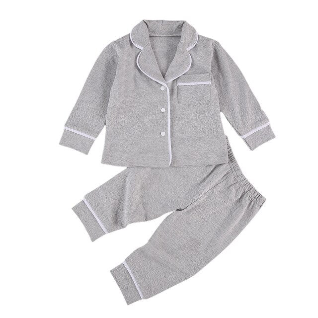 2 Piece Toddler Kids Girls Boys Pajama Sets Long Sleeve Lapel Buttons Shirt Top+Pant Cotton Casual Homewear Sleepwear Nightwear