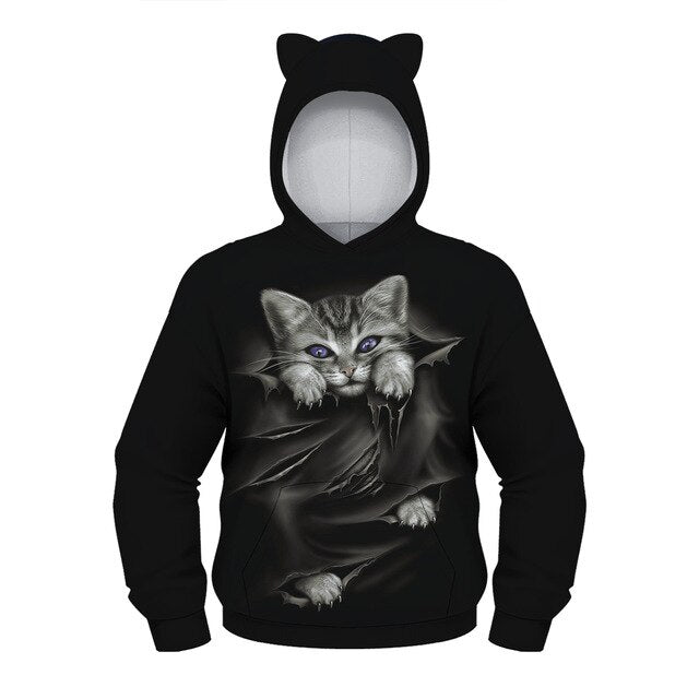 Autumn Winter Funny Girls Full Sleeve 3D Cat Hoodie Boys Anime Cartoon Sweatshirts Children's Pullovers Kids Clothes Wears