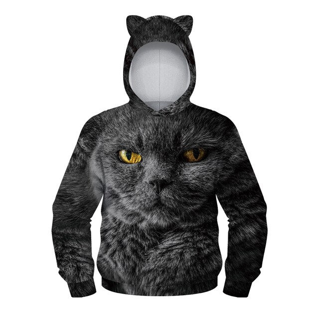 Autumn Winter Funny Girls Full Sleeve 3D Cat Hoodie Boys Anime Cartoon Sweatshirts Children's Pullovers Kids Clothes Wears