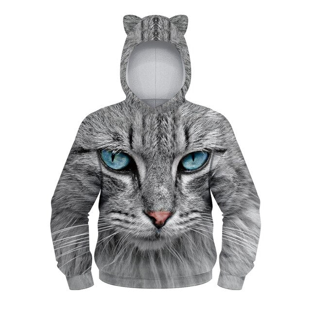 Autumn Winter Funny Girls Full Sleeve 3D Cat Hoodie Boys Anime Cartoon Sweatshirts Children's Pullovers Kids Clothes Wears