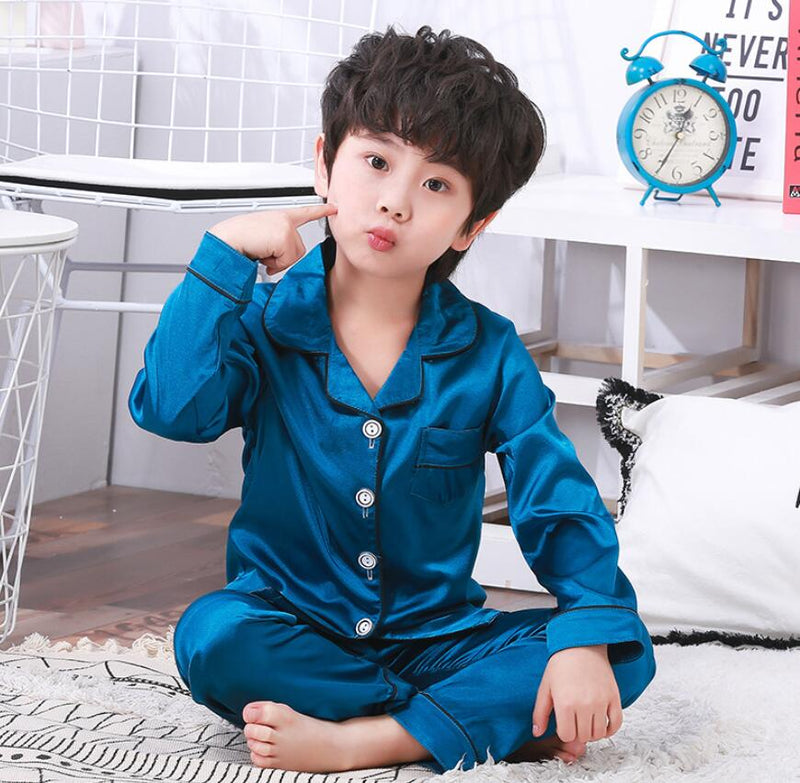 Childrens Kids Pyjamas Silk Satin Tops Pant Autumn Winter Long Sleeve Sleepwear Nightwear Girls Boys Pajama Sets Teen Pajamas