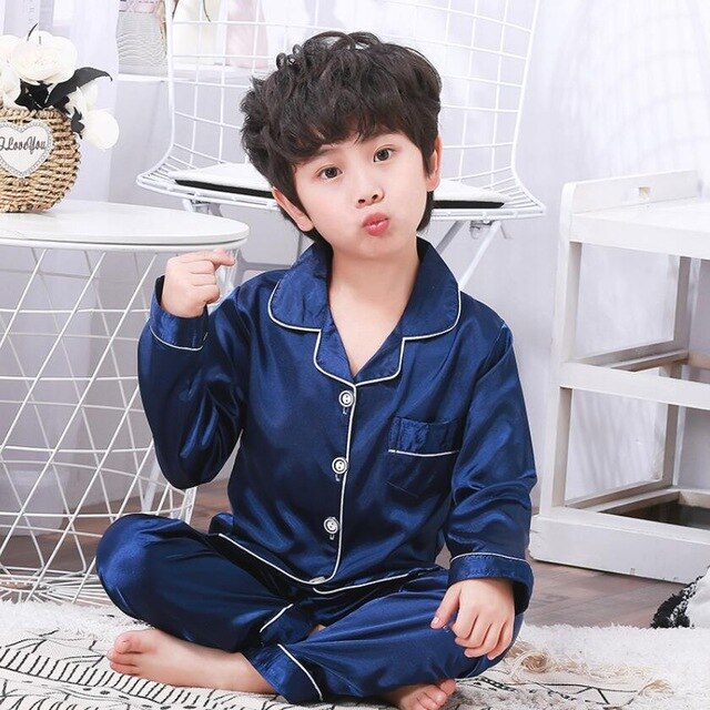 Childrens Kids Pyjamas Silk Satin Tops Pant Autumn Winter Long Sleeve Sleepwear Nightwear Girls Boys Pajama Sets Teen Pajamas