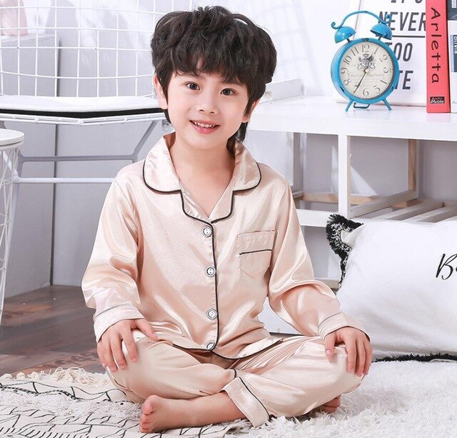 Childrens Kids Pyjamas Silk Satin Tops Pant Autumn Winter Long Sleeve Sleepwear Nightwear Girls Boys Pajama Sets Teen Pajamas