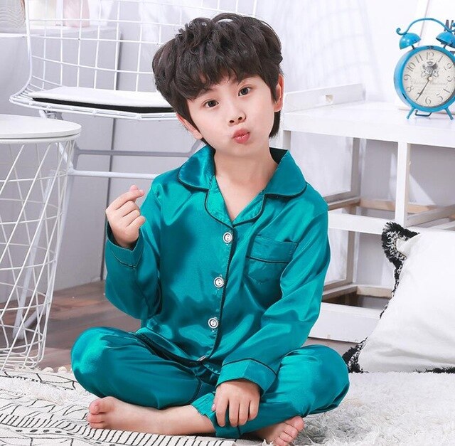 Childrens Kids Pyjamas Silk Satin Tops Pant Autumn Winter Long Sleeve Sleepwear Nightwear Girls Boys Pajama Sets Teen Pajamas