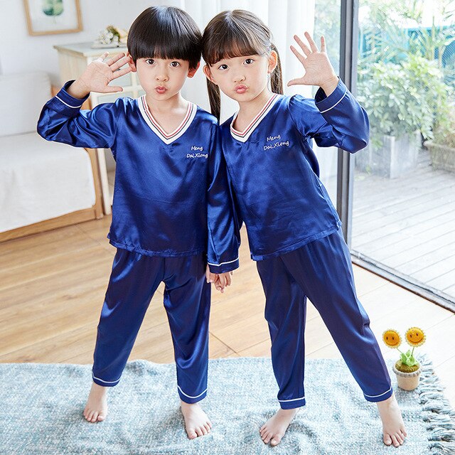 Childrens Kids Pyjamas Silk Satin Tops Pant Autumn Winter Long Sleeve Sleepwear Nightwear Girls Boys Pajama Sets Teen Pajamas