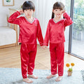 Childrens Kids Pyjamas Silk Satin Tops Pant Autumn Winter Long Sleeve Sleepwear Nightwear Girls Boys Pajama Sets Teen Pajamas