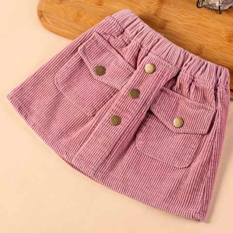 4-9 Y Toddler Girls Skirt Korean Style Solid Pocket Elastic Waist Baby Corduroy Skirts for Girl Kids Cute Fashion Skirt Autumn