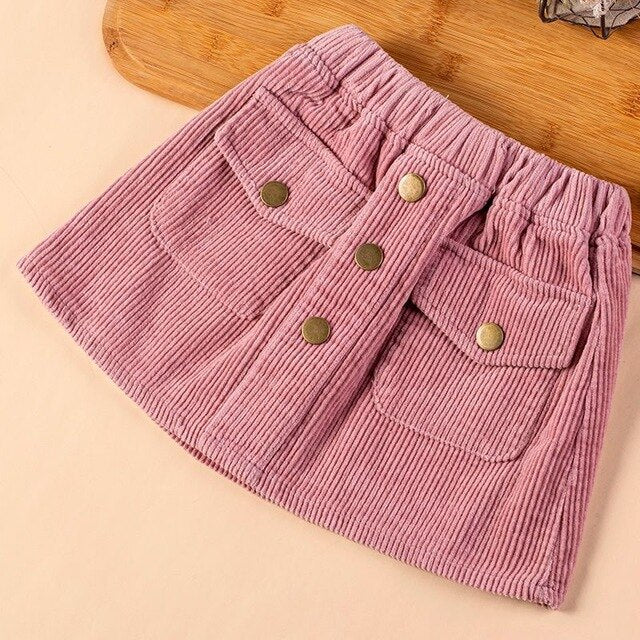 4-9 Y Toddler Girls Skirt Korean Style Solid Pocket Elastic Waist Baby Corduroy Skirts for Girl Kids Cute Fashion Skirt Autumn