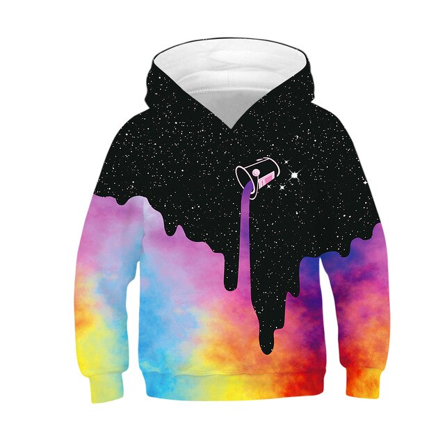 Winter Children's Rainbow Ink 3D Print Hoodies Boys Coats Girls Unicorn Hooded Adult Kids Clothes