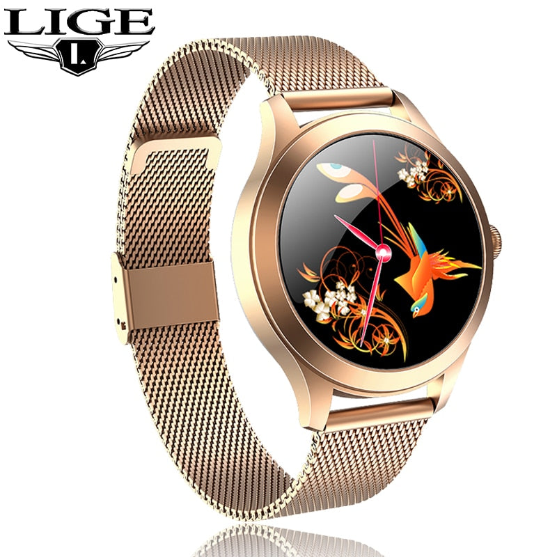 LIGE New Smartwatch Women Blood Pressure Blood Oxygen Monitoring Fitness Tracker Round Full Touch Smart Watch for Android iOS