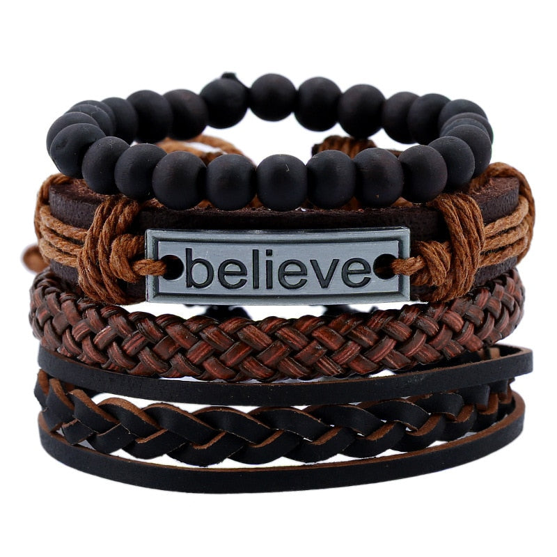 Explosive jewelry believe suit men's leather bracelet retro woven diy leather bracelet