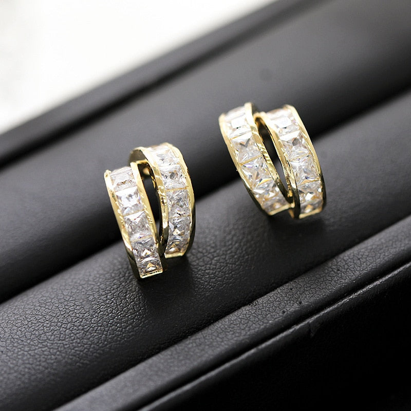 SWOUR Elegant Simple Geometric Jewlery Cubic Zirconia Double Half Circle New Design Gift Stud Earrings Femme S895