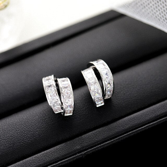 SWOUR Elegant Simple Geometric Jewlery Cubic Zirconia Double Half Circle New Design Gift Stud Earrings Femme S895