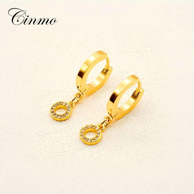 Cinmo Stainless Steel Piercing Drop Earrings For Women Girls Cute Circle Ring Crystal Dangle Earrings Wholesale Jewlery Gift