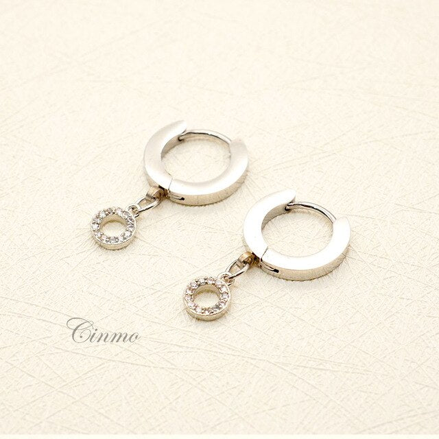 Cinmo Stainless Steel Piercing Drop Earrings For Women Girls Cute Circle Ring Crystal Dangle Earrings Wholesale Jewlery Gift