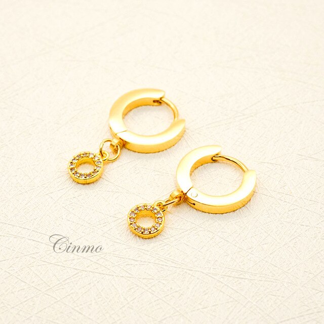 Cinmo Stainless Steel Piercing Drop Earrings For Women Girls Cute Circle Ring Crystal Dangle Earrings Wholesale Jewlery Gift