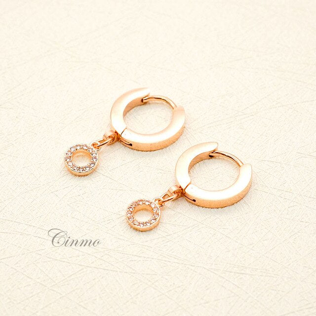 Cinmo Stainless Steel Piercing Drop Earrings For Women Girls Cute Circle Ring Crystal Dangle Earrings Wholesale Jewlery Gift