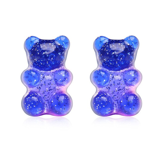 New Colorful Jelly Bear Earrings Fashion Girls Candy Color Stud Earrings Cute Korean Jewlery