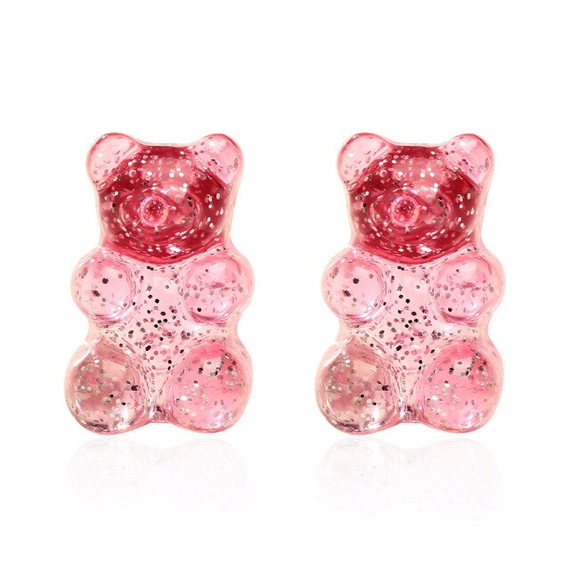 New Colorful Jelly Bear Earrings Fashion Girls Candy Color Stud Earrings Cute Korean Jewlery