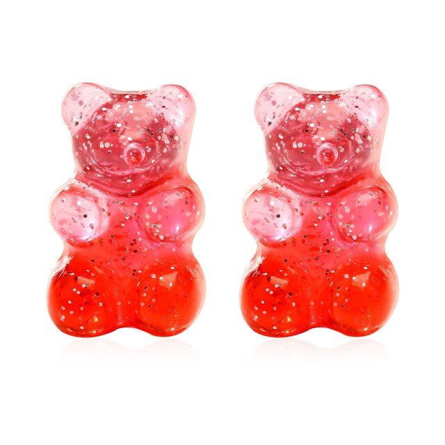 New Colorful Jelly Bear Earrings Fashion Girls Candy Color Stud Earrings Cute Korean Jewlery