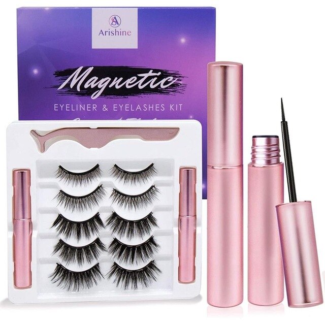 Professional makeup Full 3D 5D Magnetic Eyelashes Kit No Glue Needed,With Reusa ble Women's Cosmetics Eyeliner lashes Mascara