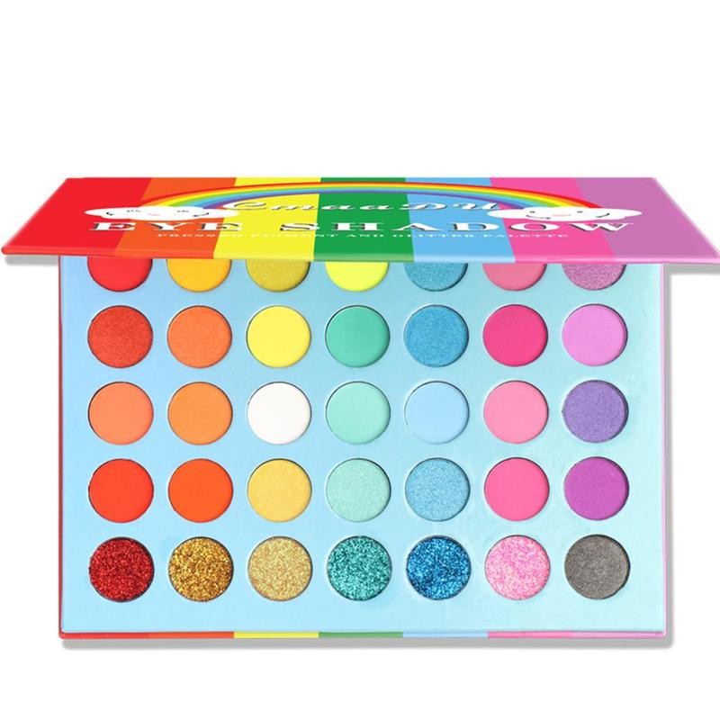 35 Colors Rainbow Sweet Party Eyeshadow Pallete Neon Makeup Palette Shimmer Glitter Matte Shades Matellic Nude Blendable Pigment