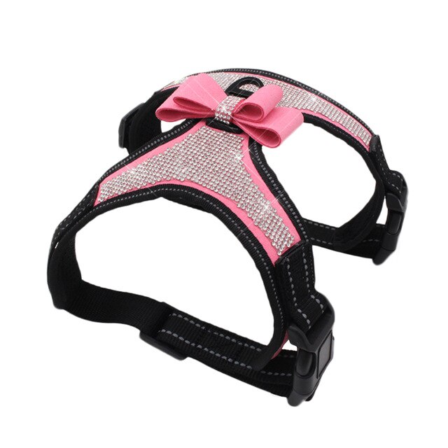 Dog Accessories Pet Supplies Reflective Dog Harness Nylon Pitbull Pug Small Medium Dogs Harnesses Vest Bling Rhinestone Bowknot