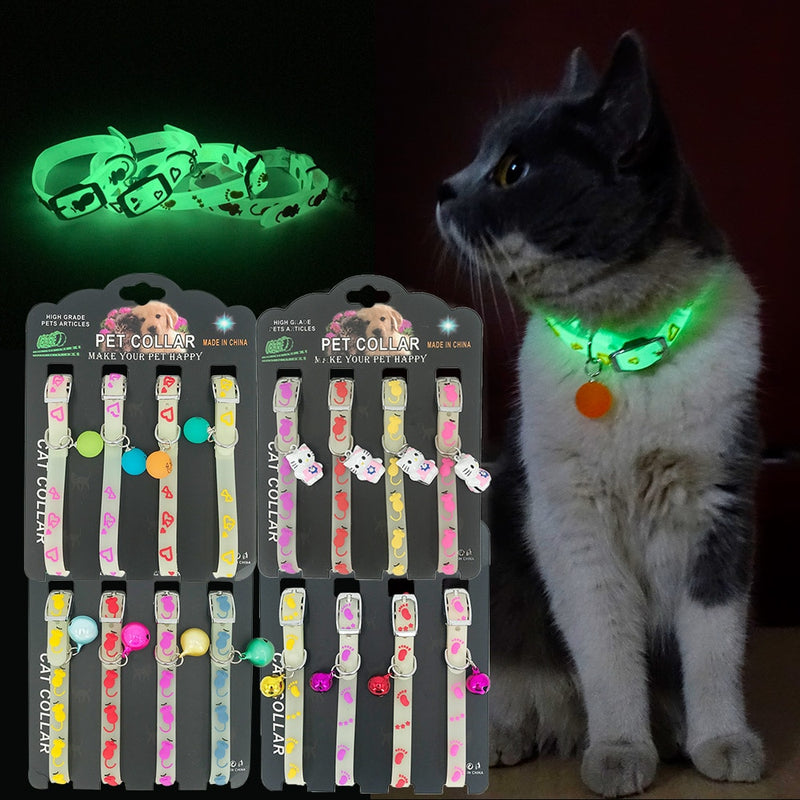 Cat Collar with Bell Luminous Cats Collars Kitty Necklace Safety Kitten Glow Kitten Neck Ring Reflective Cat Accessories