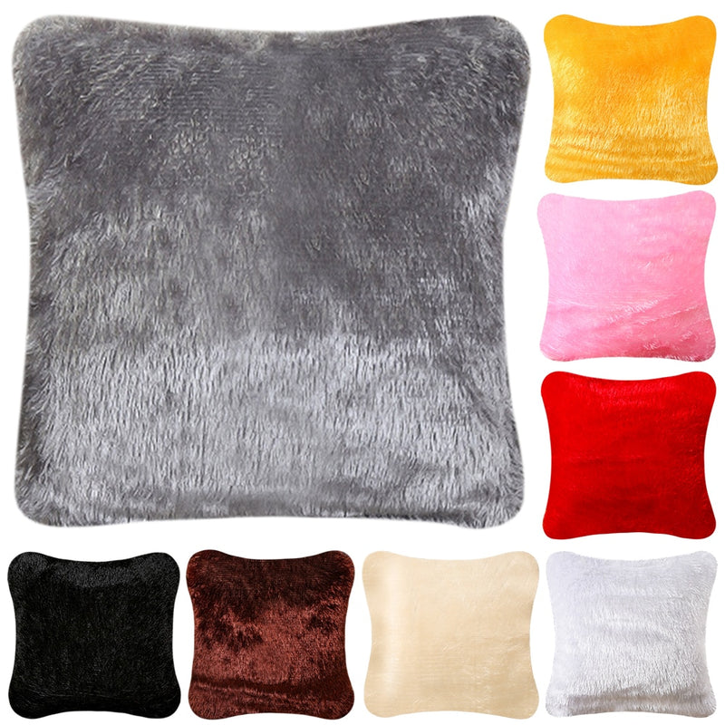 Plush Pillowcase Soft Comfortable Fluffy Solid Plush Square Sofa Cushion Cover Living Room Bedroom Sofa Home Decoration(No Core)