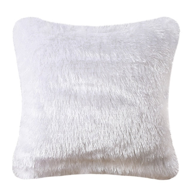 Plush Pillowcase Soft Comfortable Fluffy Solid Plush Square Sofa Cushion Cover Living Room Bedroom Sofa Home Decoration(No Core)